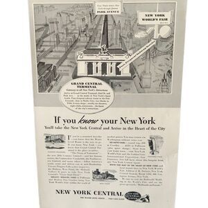 Vintage 1939 New York Central Railroad If You Know Your NY Ad Advertisement